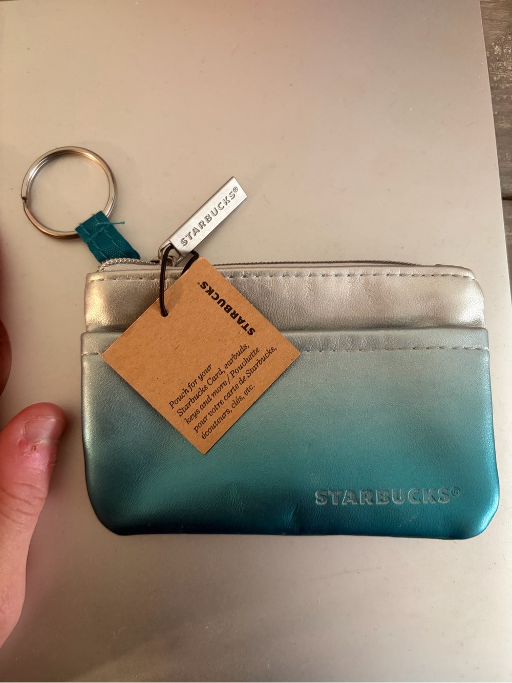 Starbucks Teal to Silver Gradient Card Pouch with Keyring